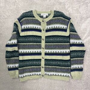 Cambridge Spirit Vintage Green‎ Nordic Striped Cardigan Sweater Grandma Core